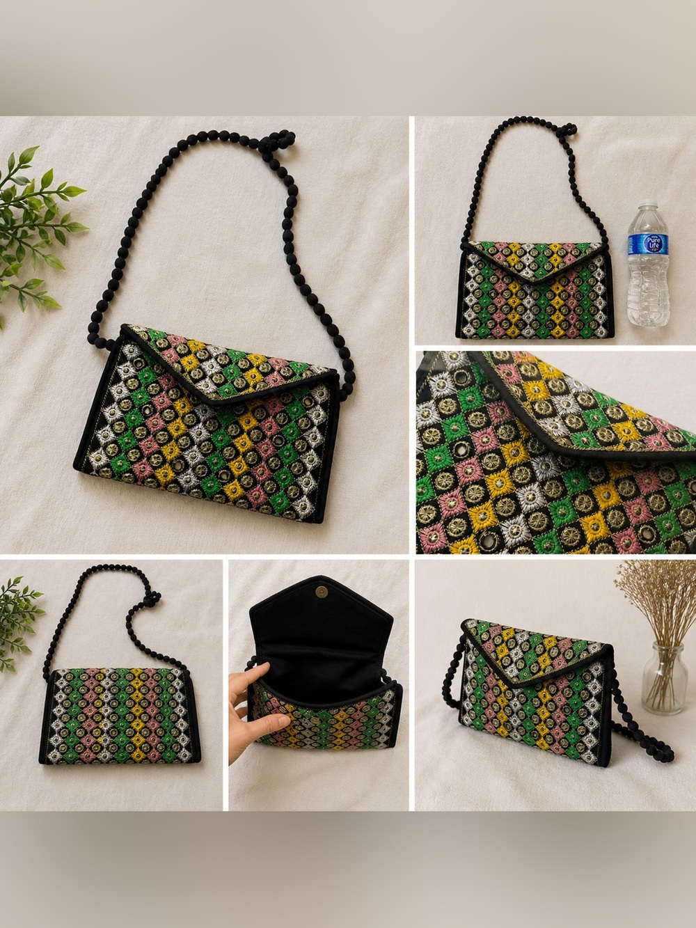 Embroidery Envelope Crossbody Bag - Multicolor
